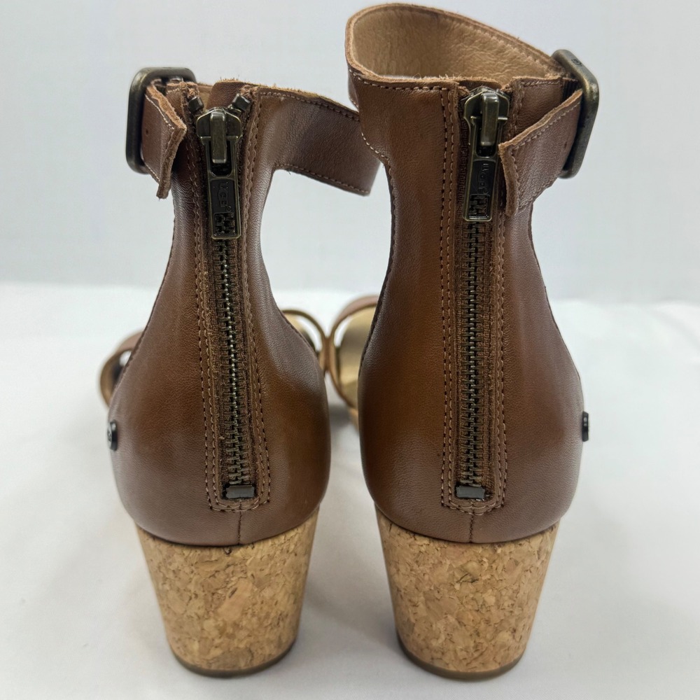 UGG Women Brown Leather Cork Wedge Ankle Strap Sandals 1102674 Size 9.5 - Picture 10 of 14